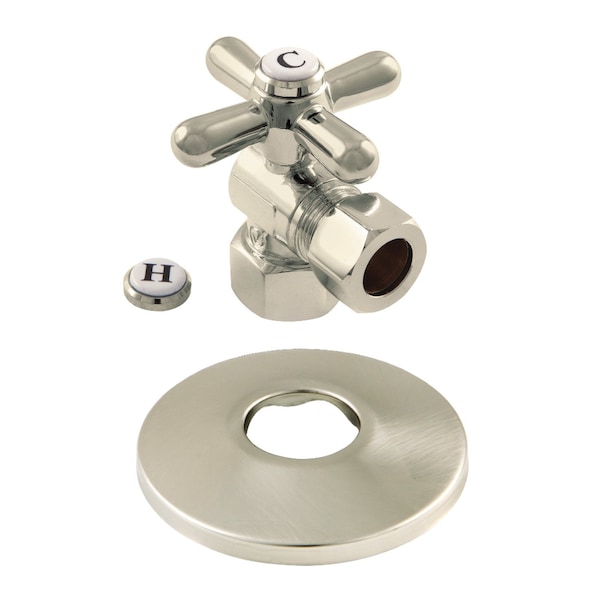 Kingston Brass CC44408XK 1/2-Inch FIP X 1/2-Inch OD Comp Quarter-Turn Angle Stop Valve with Flange, Brushed Nickel CC44408XK - main